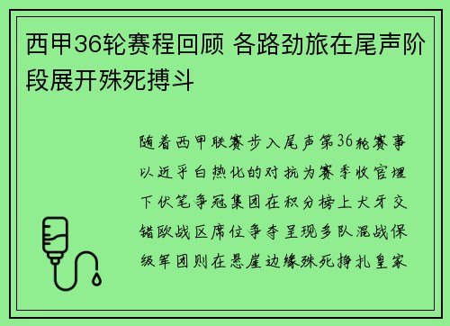 西甲36轮赛程回顾 各路劲旅在尾声阶段展开殊死搏斗